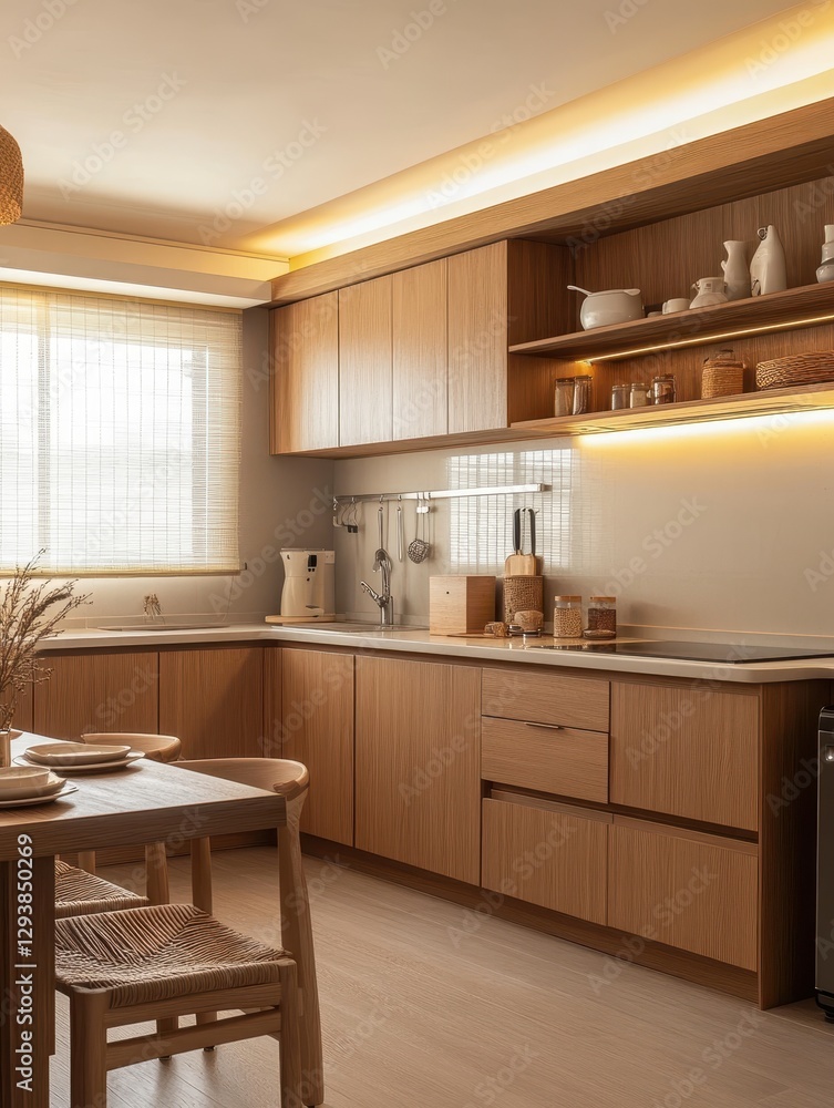 A clean kitchen displays a modern and clean aesthetic in a home A clean kitchen displays a modern and clean aesthetic in a home