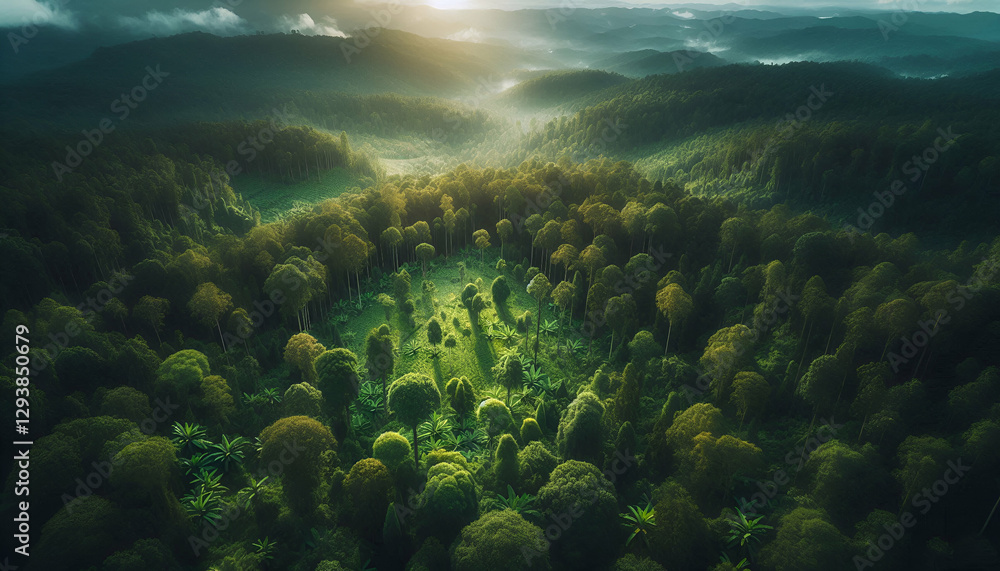 Morning fog lifting over rolling hills of dense woodland
Morning fog lifting over rolling hills of dense woodland