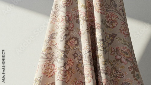 Elegant vintage floral fabric with soft draping