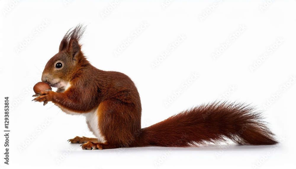 Playful Red Squirrel Nibbling on Hazelnut in Autumnal Forest, Capturing the Whimsical Charm of Japanese Nature with Rich Amber Tones and Intricate Fur Textures.