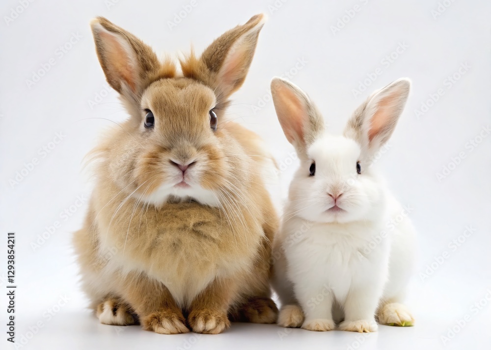 Fototapeta premium Adorable Fluffy Rabbits Isolated on White Background - Perfect for Easter & Spring Designs