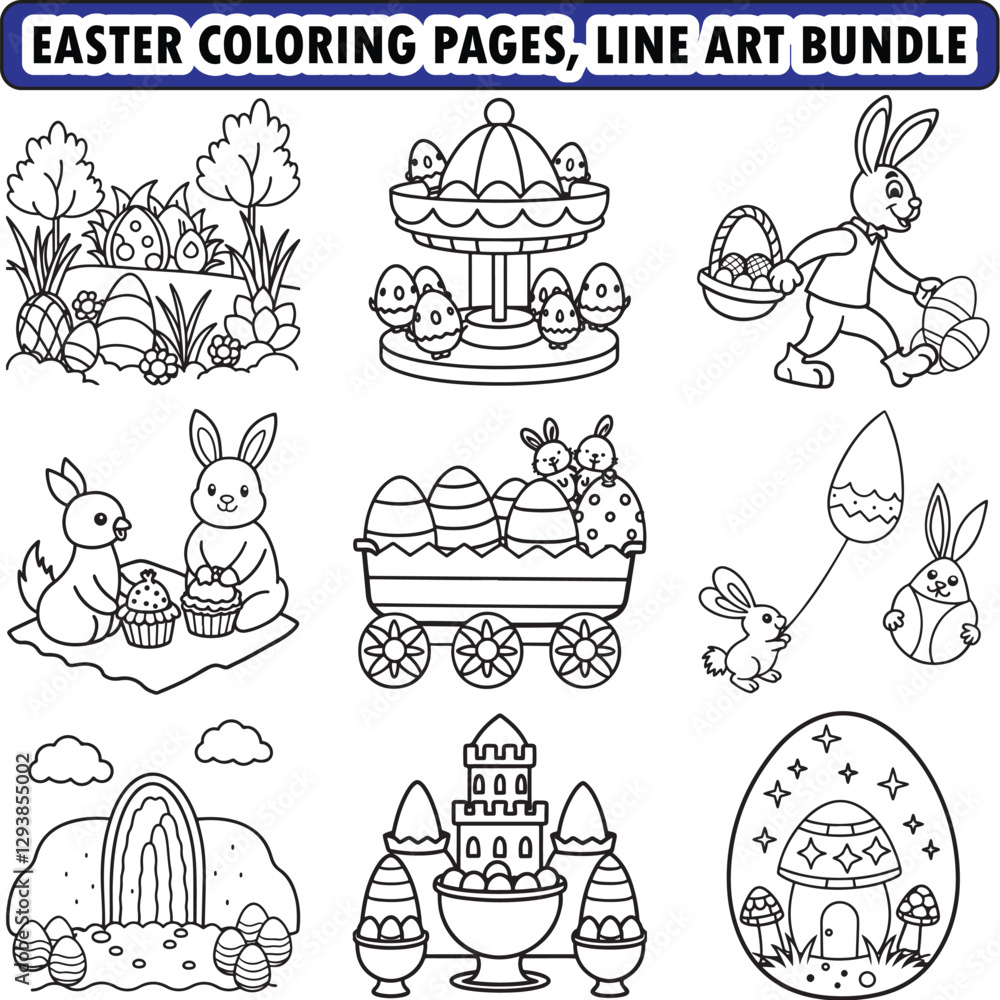 Fototapeta premium Easter coloring pages, coloring page, line art illustration