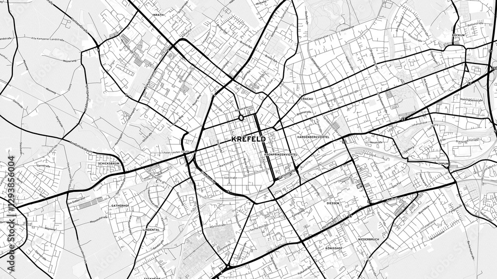 Obraz premium Minimalist Krefeld Street Map with Labels and Neighborhoods