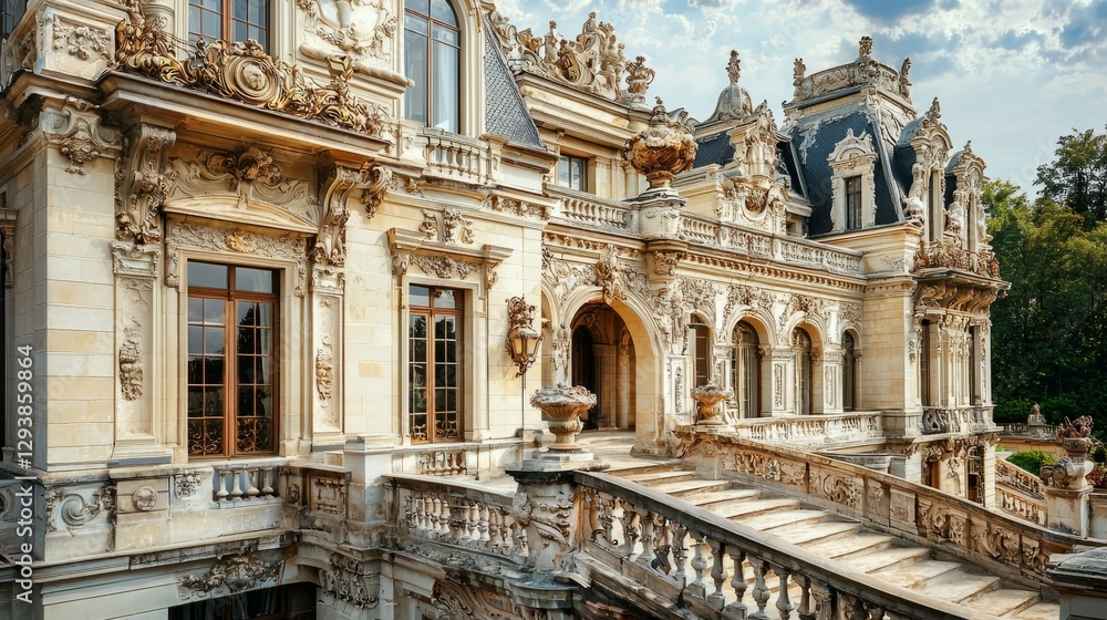 Naklejka premium Ornate Architectural Details of an Elegant Historical Mansion