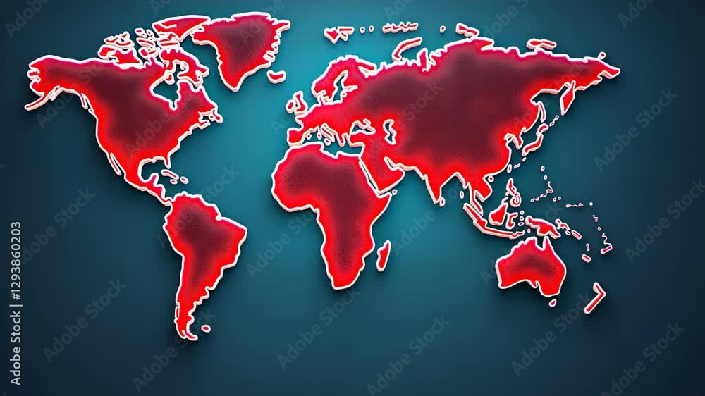 Dynamic animated red world map with growing neon highlights Dynamic animated red world map with growing neon highlights