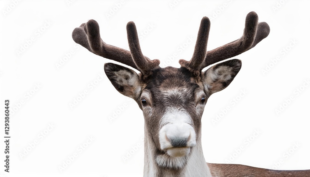 Naklejka premium Reindeer on a White Transparent Background Majestic Deer in Pure Whiteness, Capturing the Essence of Winters Grace and Serenity