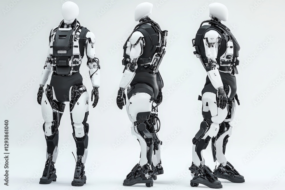 Obraz premium Detailed Blueprint Showcasing a Cutting-Edge Robotic Exoskeleton Design for Advanced Mobility and Strength Enhancement