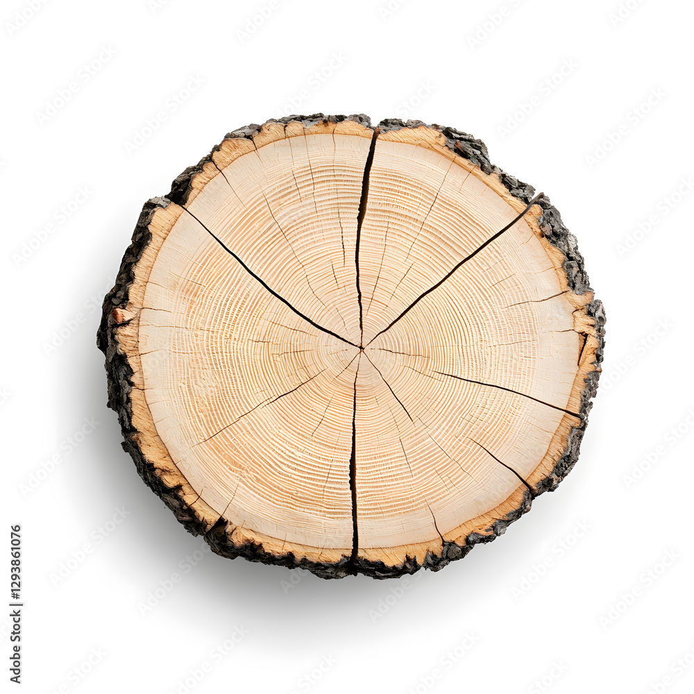 Fototapeta premium Tree Rings, Cross Section top view isolated on white. Wood cut