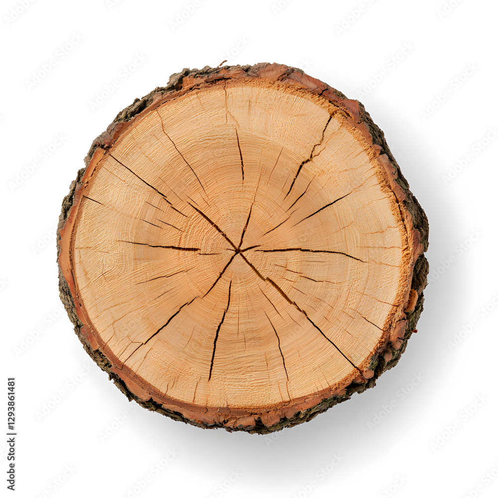 Fototapeta premium Tree Rings, Cross Section top view isolated on white. Wood cut