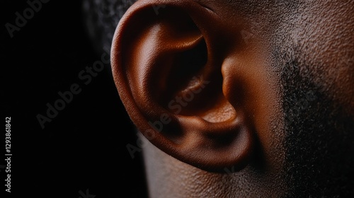 Detailed Human Ear on Dark Background Body Part Anatomy Hearing Sense Organ Structure Close Up Portrait