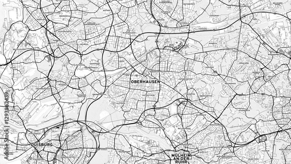 Minimalist Oberhausen Street Map with Labels and Neighborhoods Minimalist Oberhausen Street Map with Labels and Neighborhoods