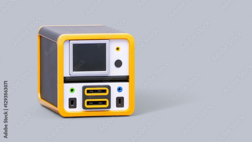 Fototapeta premium tech education with AI and e-learning platforms 3D concept. Compact device with screen and multiple USB ports, featuring a modern design and vibrant colors.