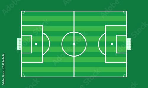 In this vector soccer field, flat style elements like geometric shapes and minimal detail create a fresh, modern look for digital content.