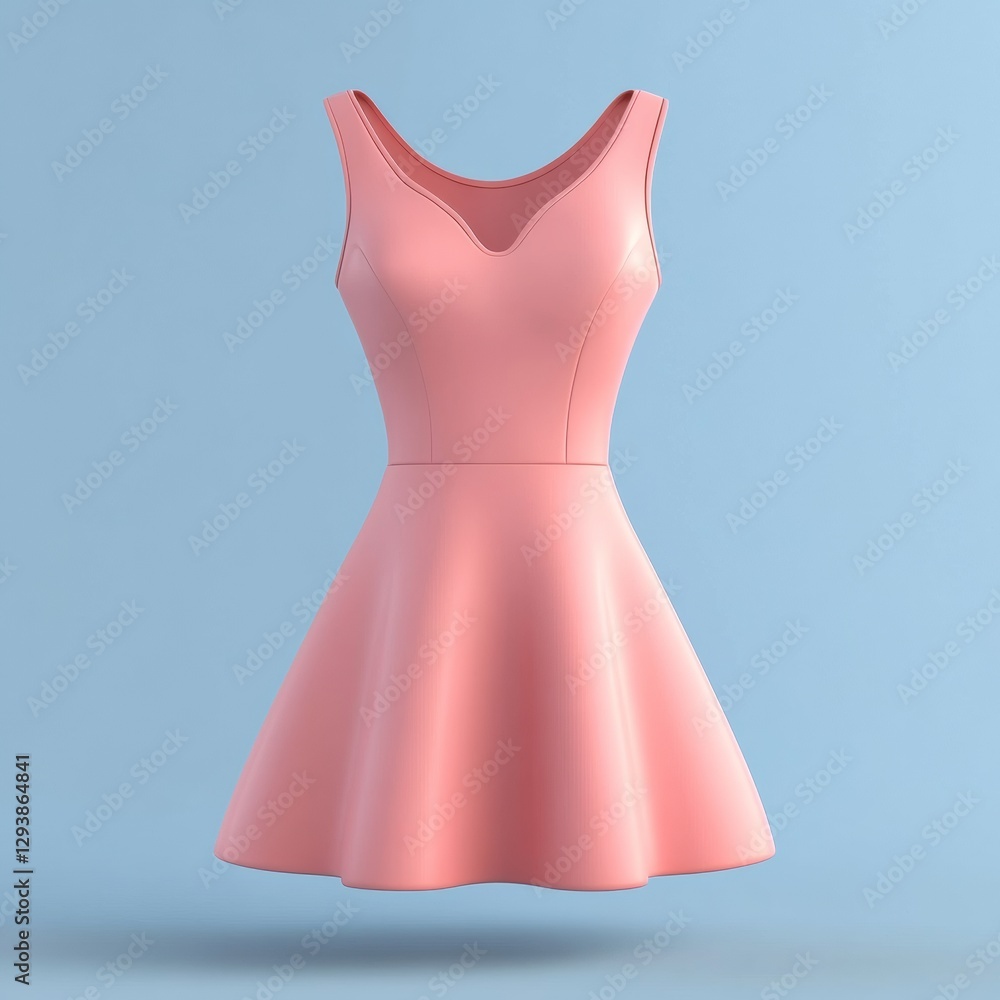 Simple 3D Icon of Everyday Dress Standing Alone on Blue Background Simple 3D Icon of Everyday Dress Standing Alone on Blue Background