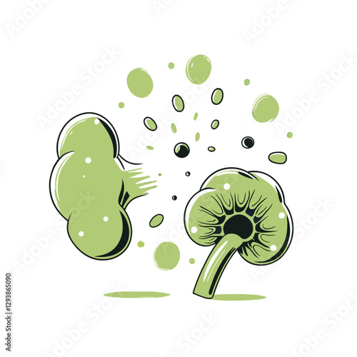 Vector illustration of a bursting alveolus, representing lung damage or respiratory issues. Ideal for medical, biological, and educational use.