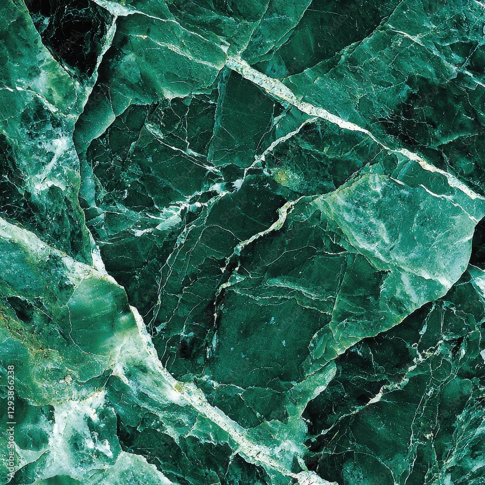 Fototapeta premium A polished slab of verdant marble, its veins like rivers of emerald flowing through its heart, showcasing the raw beauty of nature's artistry.