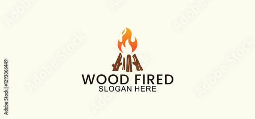 campfire vector logo, wood and fire design, camping template