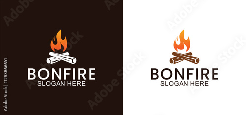 campfire vector logo, wood and fire design, camping template