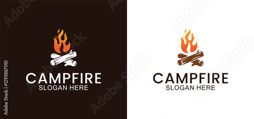 campfire vector logo, wood and fire design, camping template