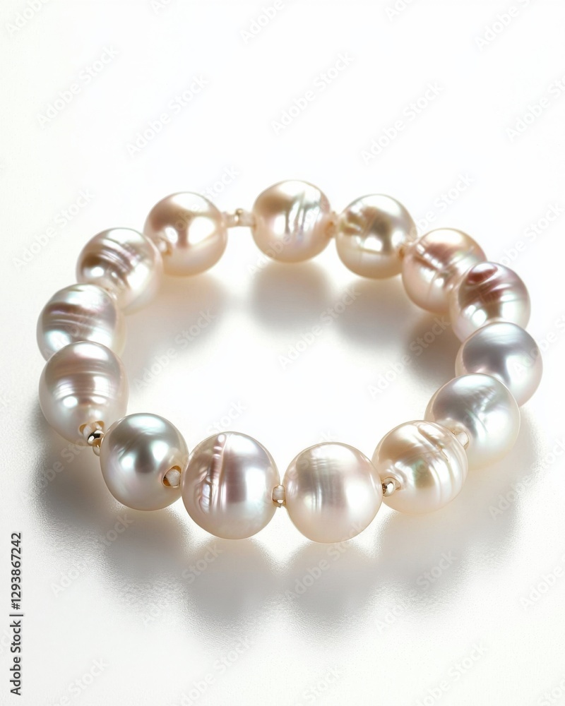 A delicate pearl necklace forming a gentle curve on a clean white background, soft reflections highlighting the smooth texture, luxurious simplicity A delicate pearl necklace forming a gentle curve on a clean white background, soft reflections highlighting the smooth texture, luxurious simplicity