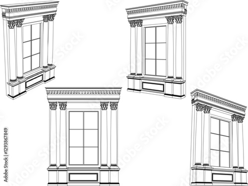 vector sketch illustration of classic vintage old colonial house building design with large columns 