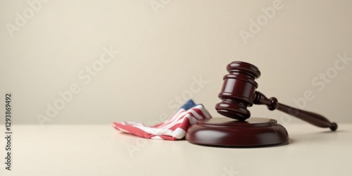 Wallpaper Mural Wooden Gavel and Folded Flag on Neutral Background Representing Justice and Patriotism Torontodigital.ca