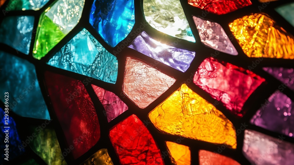 Colorful glass interwoven with light and shadow
