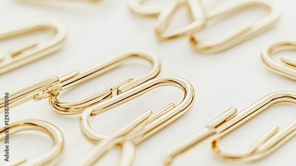 Elegant Arrangement of Gold Paper Clips on Smooth Neutral Background Elegant Arrangement of Gold Paper Clips on Smooth Neutral Background
