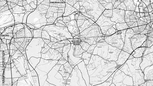 Fényképezés Minimalist Mulheim an der Ruhr Street Map with Labels and Neighborhoods