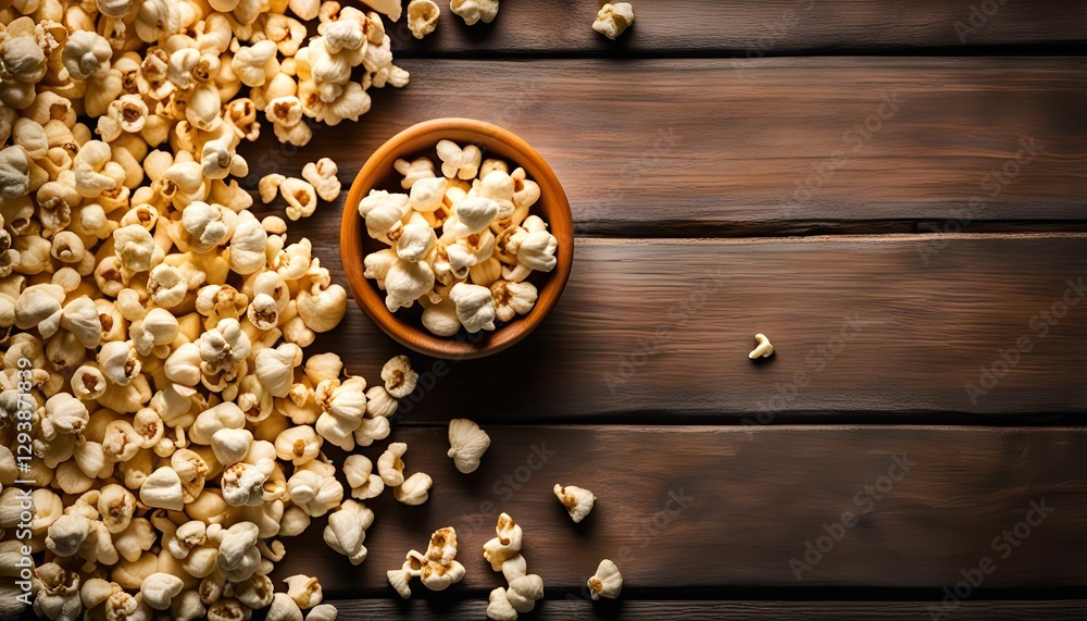 Naklejka premium Popcorn on Wooden Background
