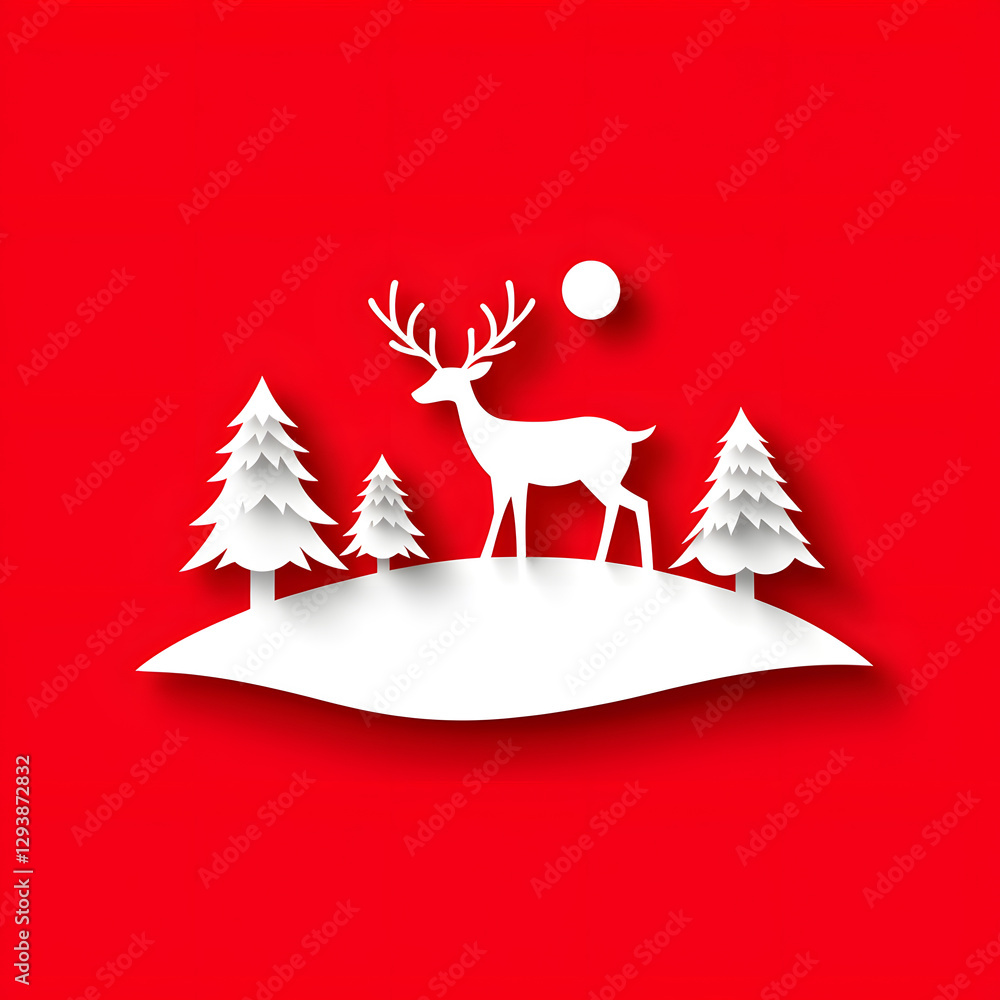 Naklejka premium Christmas deer in a minimal paper cut style isolated on background