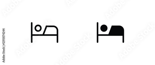 Person in bed icon. Sleeping shelter. sleep Hotel motels, guest house, accommodation  icon symbol logo illustration,editable stroke, flat design style isolated on white