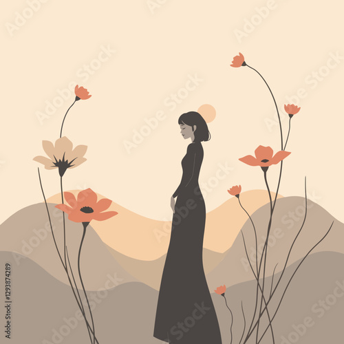 melancholic woman pensive in introspection while blooming in the midst of chaos feeling feminine and natural
