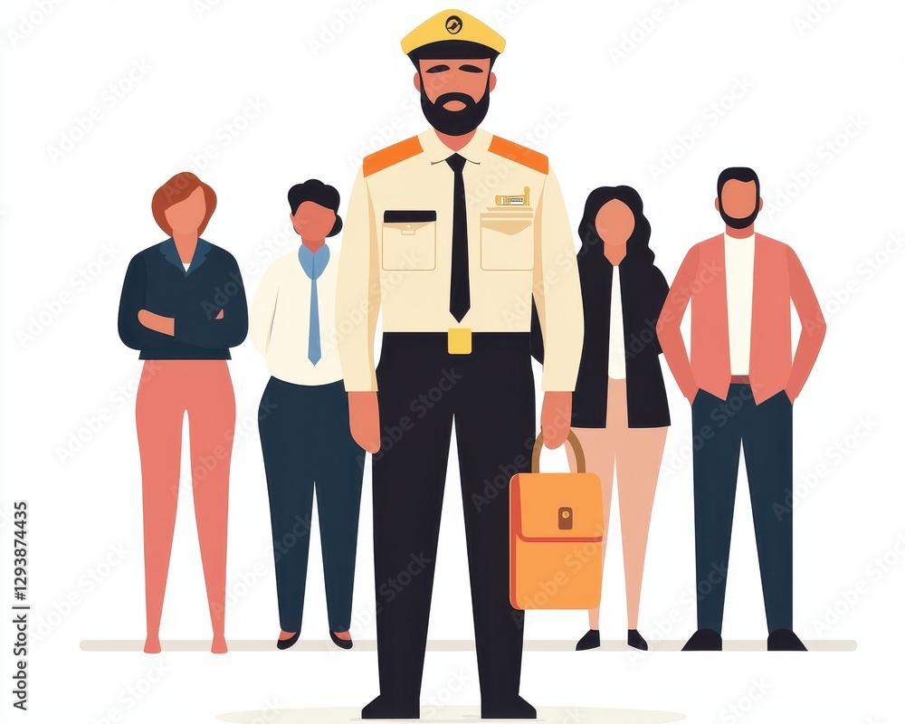 Confident Male Officer with Diverse Team Business Leadership Teamwork Concept Illustration Confident Male Officer with Diverse Team Business Leadership Teamwork Concept Illustration