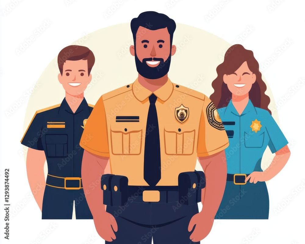 Naklejka premium Diverse Team of Smiling Police Officers Male and Female Law Enforcement Professionals