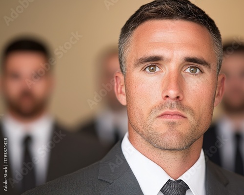 Confident Businessman Portrait Serious Leader Corporate Executive Team Background