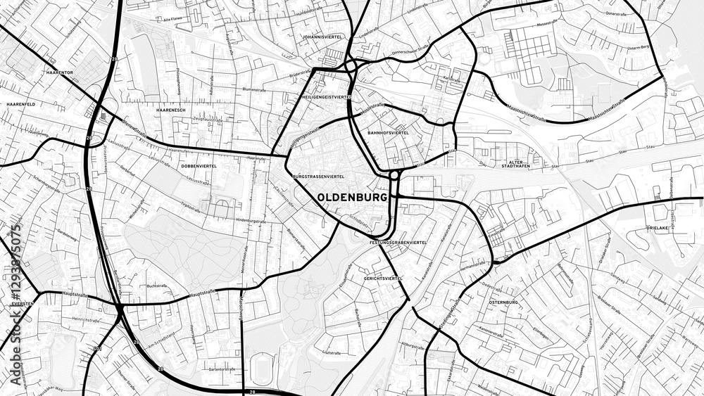 Obraz premium Minimalist Oldenburg Street Map with Labels and Neighborhoods