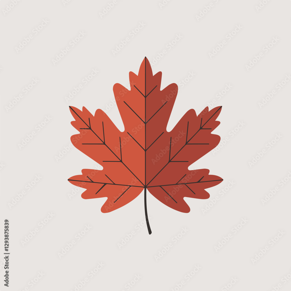 Fototapeta premium A Flat-Style Red autumn leaf on a Plain White Background