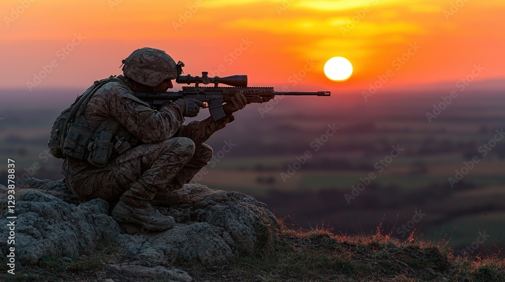 Sniper at Sunset on Hilltop Sniper at Sunset on Hilltop
