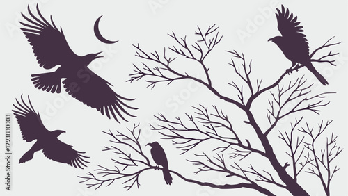 Birds silhouettes collection