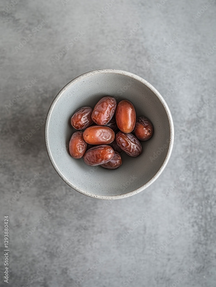 Obraz premium bowl of dates on the table, top view, close-up