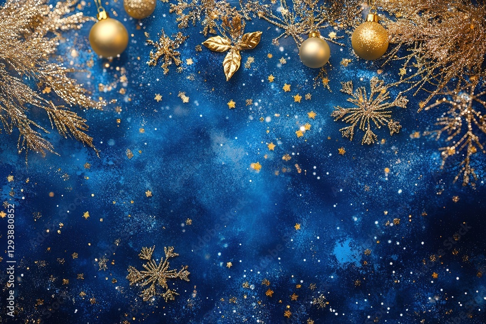 Celestial Winter Wonderland: Elegant Blue Background with Golden Snowflakes, Festive Holiday Design, Perfect for Winter Greetings, Christmas Cards, New Year's Eve Invitations, Winter Sales, Holiday Celestial Winter Wonderland: Elegant Blue Background with Golden Snowflakes, Festive Holiday Design, Perfect for Winter Greetings, Christmas Cards, New Year's Eve Invitations, Winter Sales, Holiday