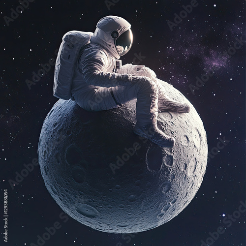 Astronaut sits on moon in space