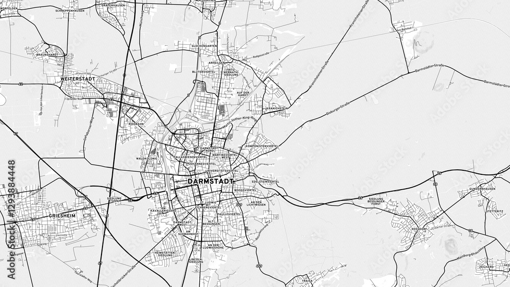 Obraz premium Minimalist Darmstadt Street Map with Labels and Neighborhoods