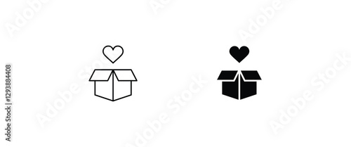 Box Love donation vector,surprise gift heart open box Charity  symbol logo illustration,editable stroke, flat design style isolated on white