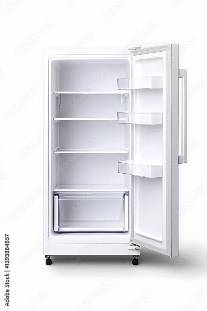 White open empty refrigerator isolated on background White open empty refrigerator isolated on background