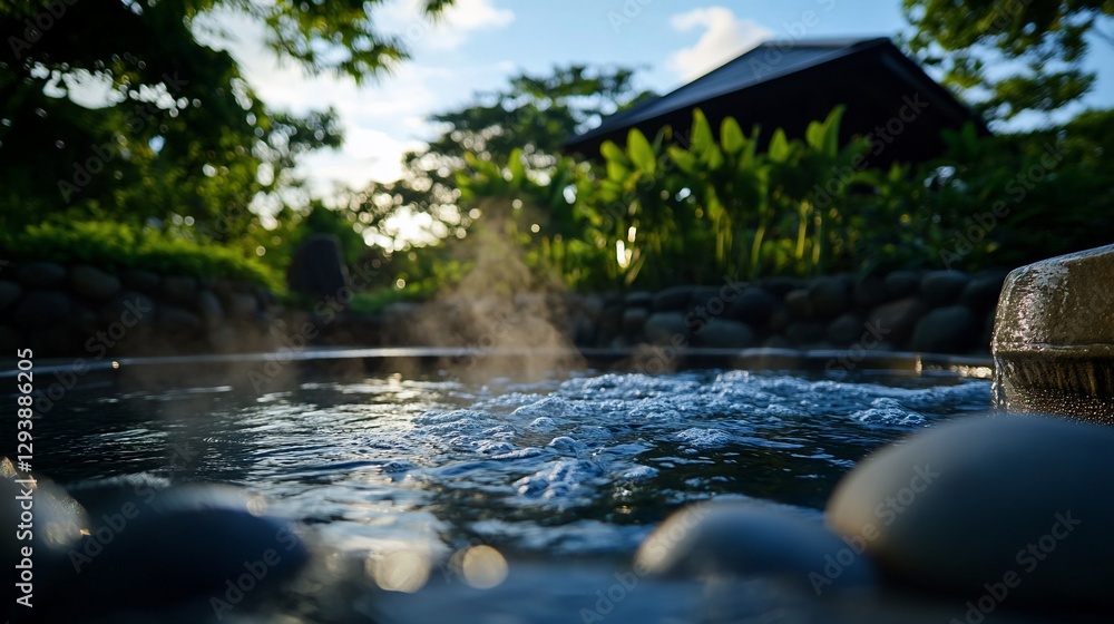 Fototapeta premium Serene Hot Spring Relaxation: A Tranquil Oasis