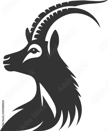 Goat sniffing the air, ears perked up animal vector silhouette