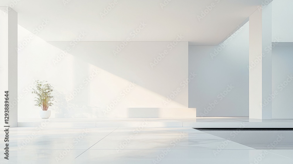 Fototapeta premium Bright and Minimalist Interior with Natural Light and Green Plant
