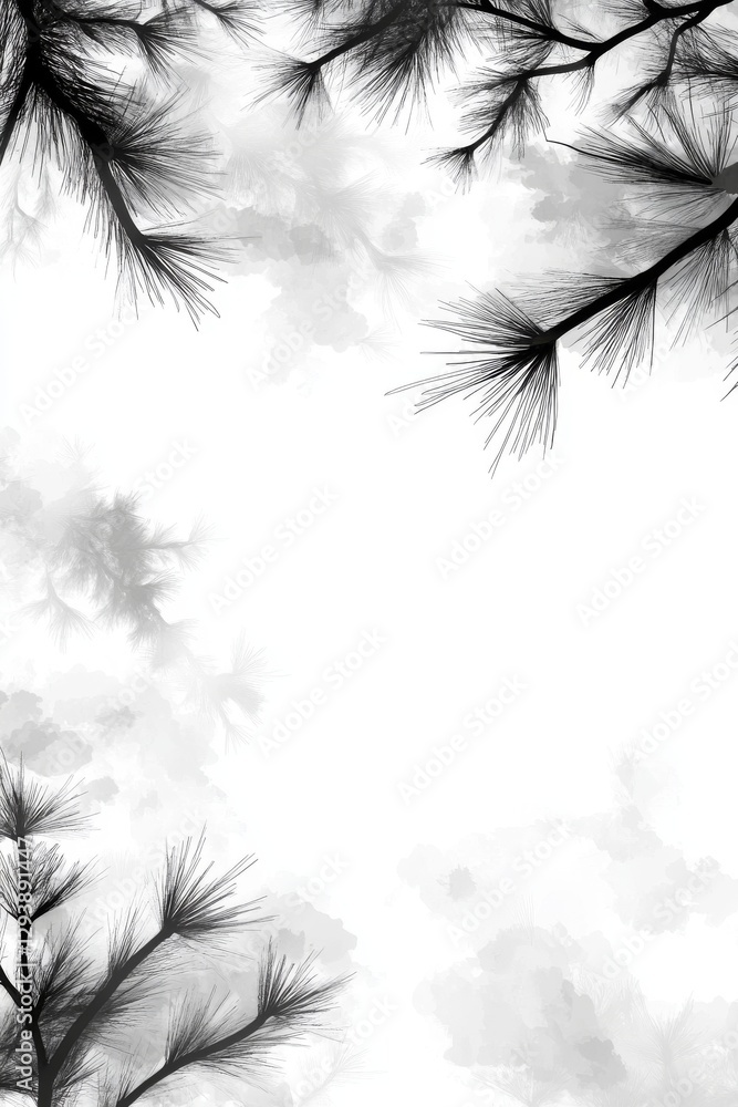 Fototapeta premium Black and white tree branches against a cloudy sky background